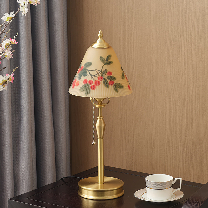 Brass Glass Painted Cherry Table Lamp