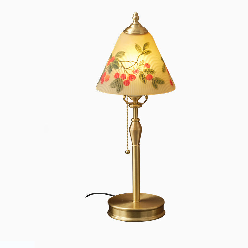 Brass Glass Painted Cherry Table Lamp