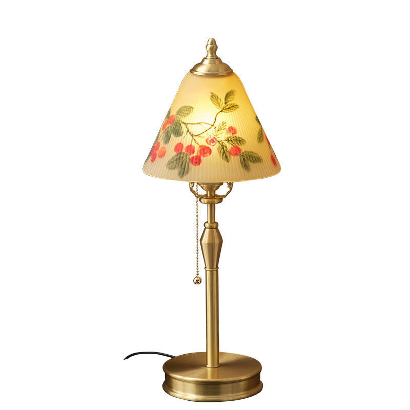 Brass Glass Painted Cherry Table Lamp