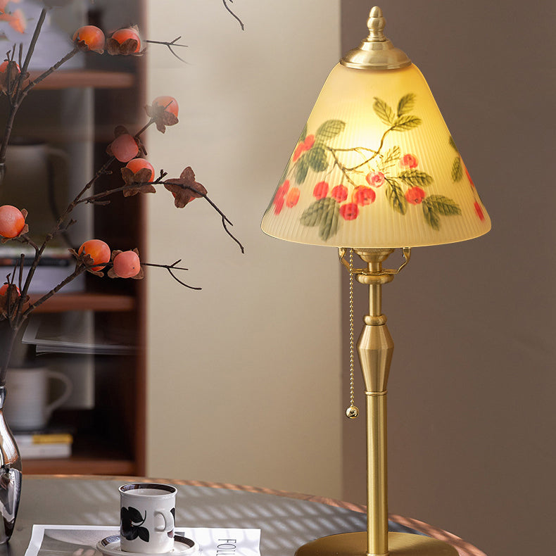 Brass Glass Painted Cherry Table Lamp