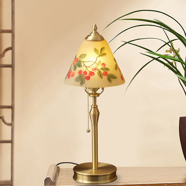 Brass Glass Painted Cherry Table Lamp