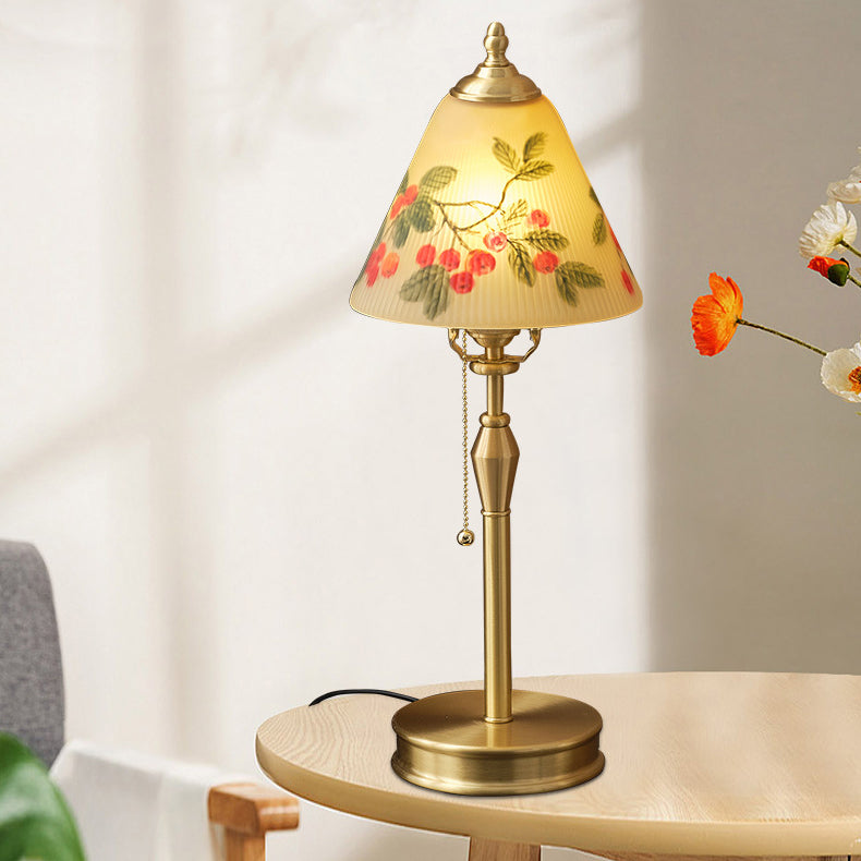 Brass Glass Painted Cherry Table Lamp