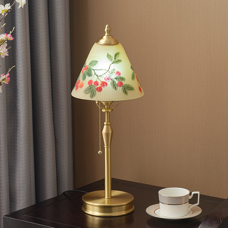 Brass Glass Painted Cherry Table Lamp