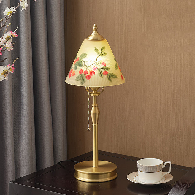 Brass Glass Painted Cherry Table Lamp