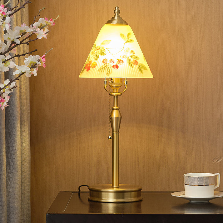 Brass Glass Painted Cherry Table Lamp