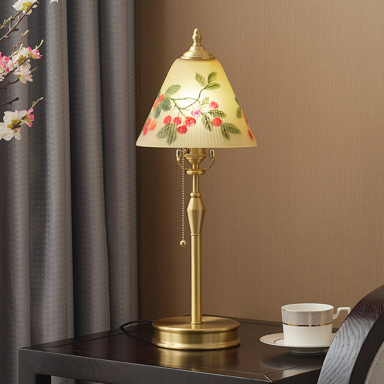 Brass Glass Painted Cherry Table Lamp