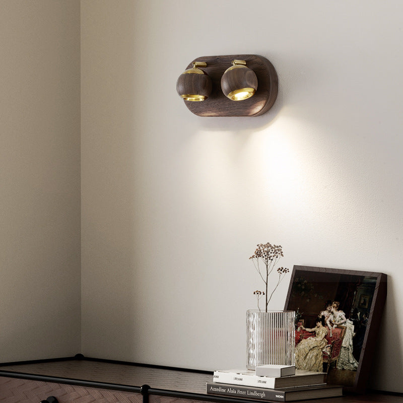 Walnut Aluminum Ball-Shaped Bedside Wall Lamp