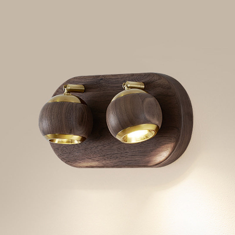 Walnut Aluminum Ball-Shaped Bedside Wall Lamp