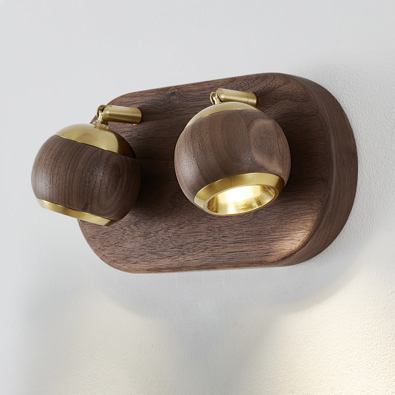 Walnut Aluminum Ball-Shaped Bedside Wall Lamp