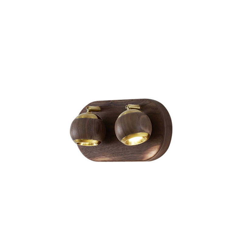 Walnut Aluminum Ball-Shaped Bedside Wall Lamp