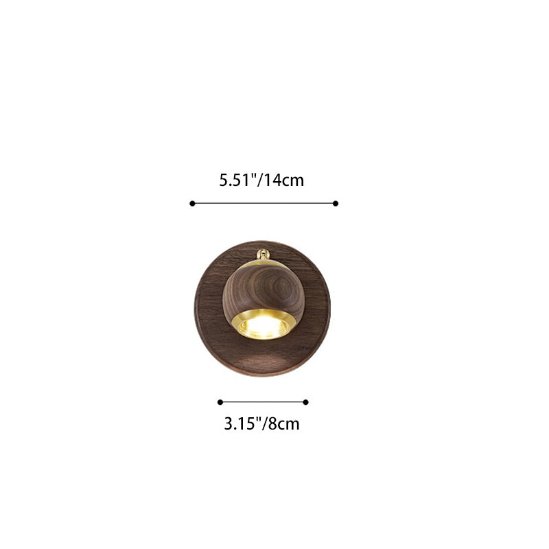 Walnut Aluminum Ball-Shaped Bedside Wall Lamp