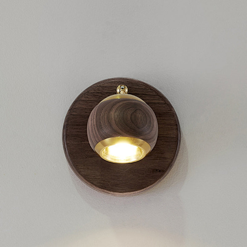 Walnut Aluminum Ball-Shaped Bedside Wall Lamp