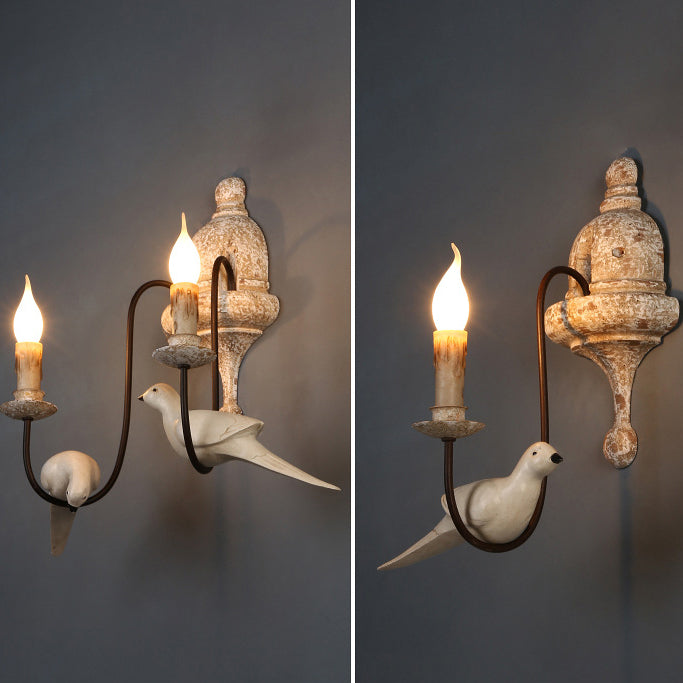 Solid Wood Metal Candelabra Wall Lamp