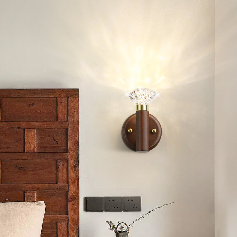 Acrylic Rubberwood Aluminum Diamond Wall Lamp