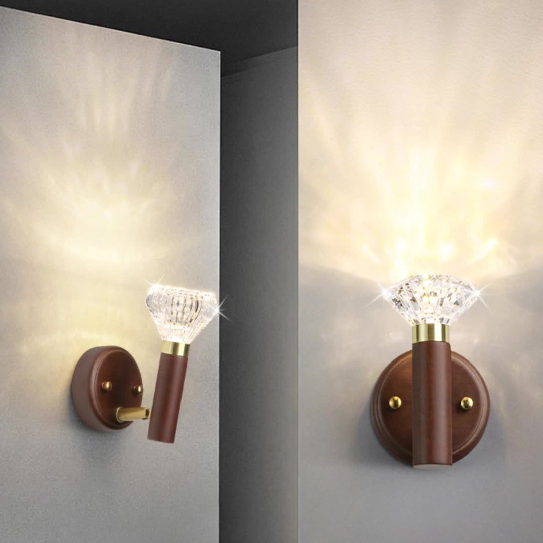 Acrylic Rubberwood Aluminum Diamond Wall Lamp