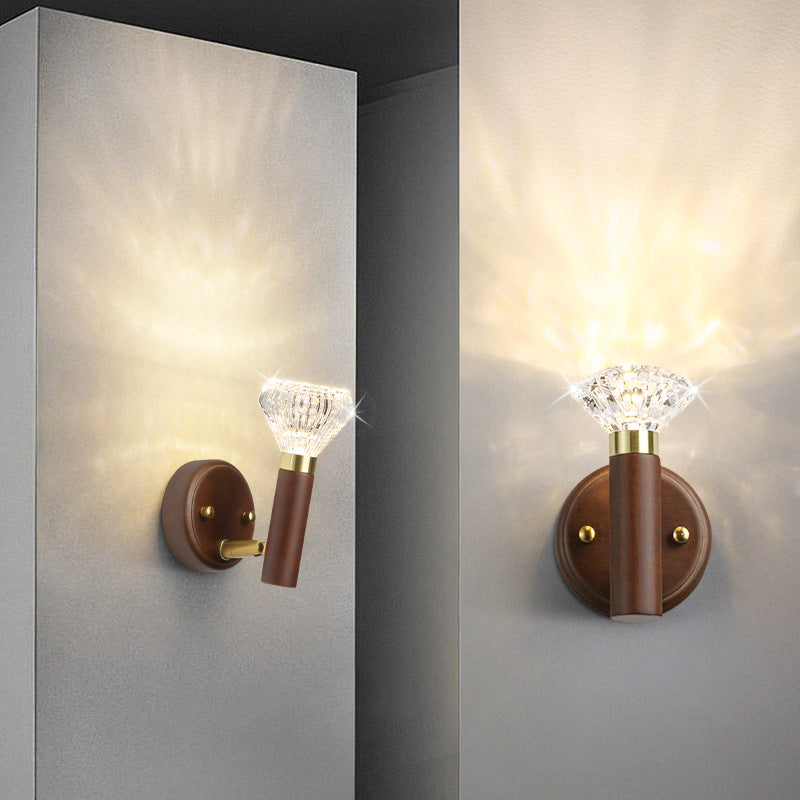 Acrylic Rubberwood Aluminum Diamond Wall Lamp