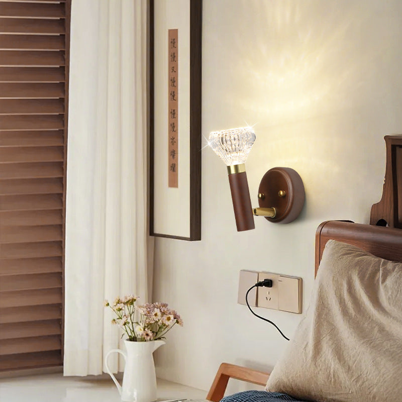 Acrylic Rubberwood Aluminum Diamond Wall Lamp