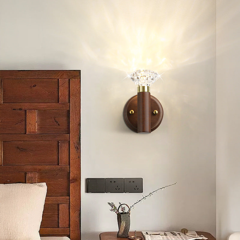 Acrylic Rubberwood Aluminum Diamond Wall Lamp