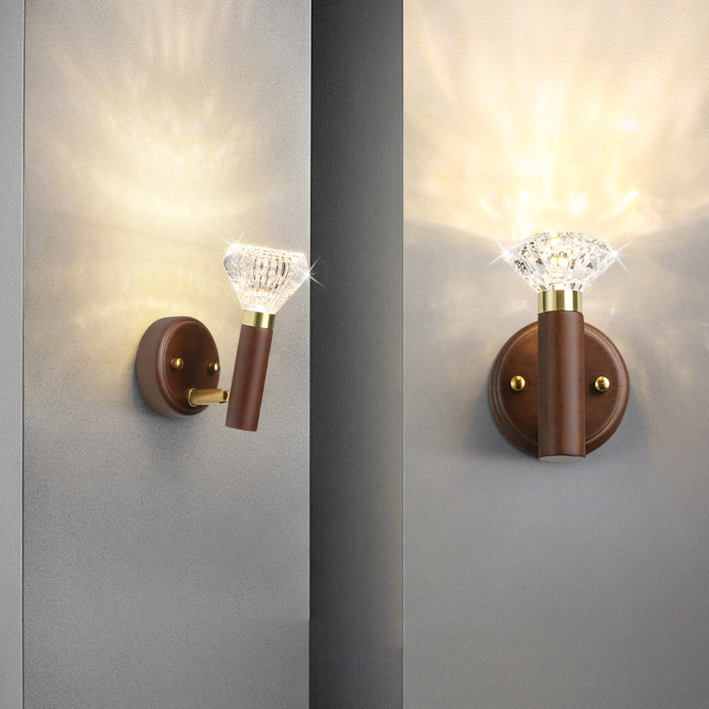 Acrylic Rubberwood Aluminum Diamond Wall Lamp