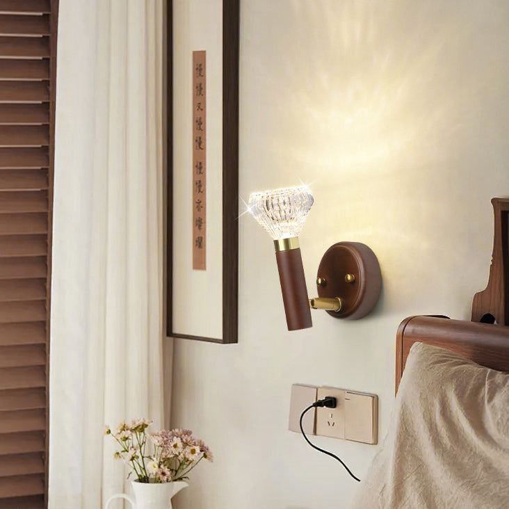 Acrylic Rubberwood Aluminum Diamond Wall Lamp