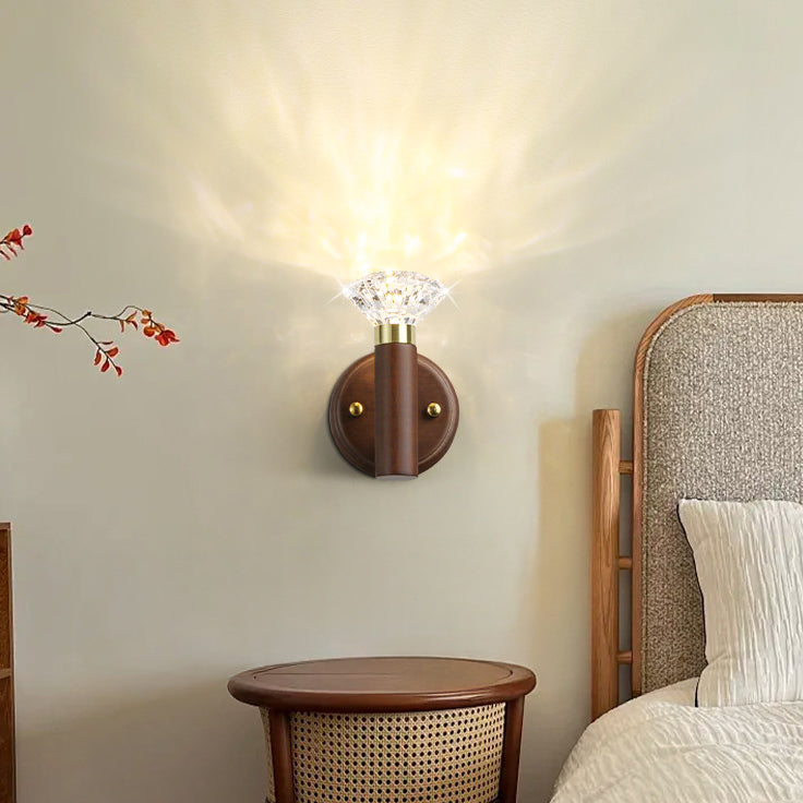 Acrylic Rubberwood Aluminum Diamond Wall Lamp