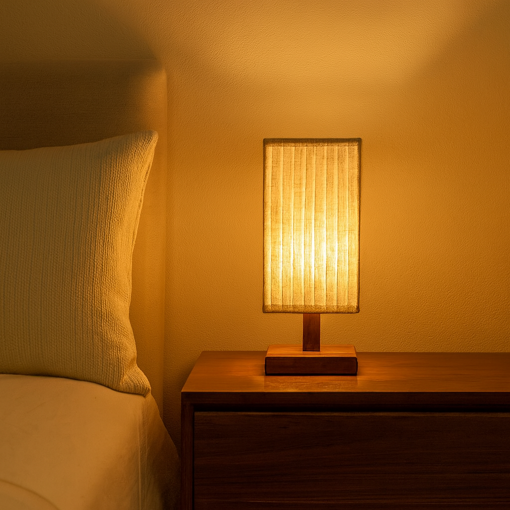 Walnut Fabric Square Column Table Lamp
