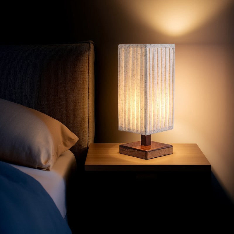 Walnut Fabric Square Column Table Lamp
