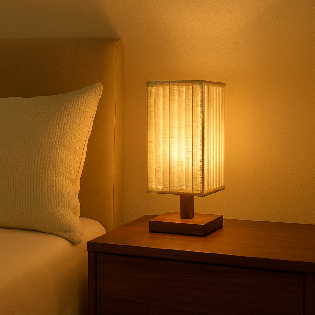 Walnut Fabric Square Column Table Lamp