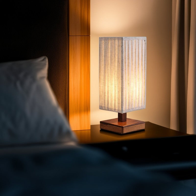 Walnut Fabric Square Column Table Lamp