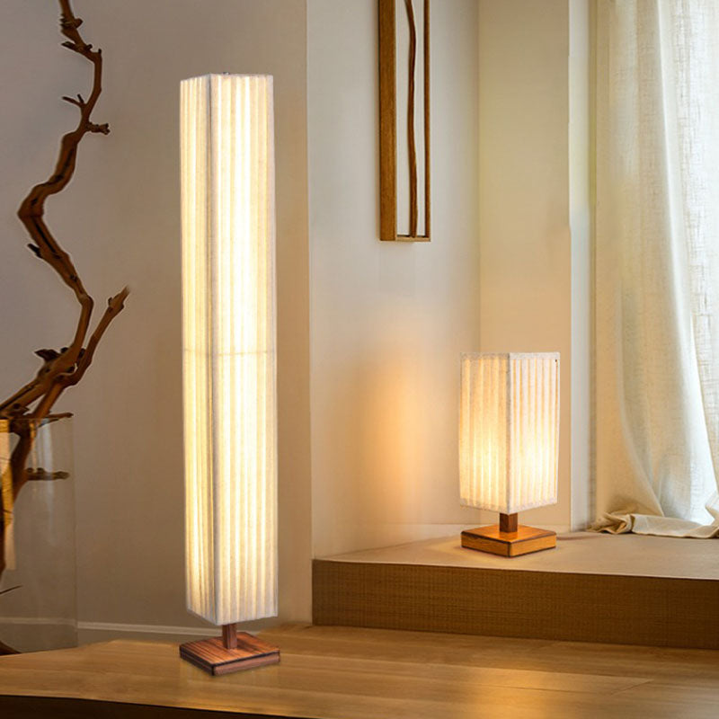 Walnut Fabric Square Column Table Lamp