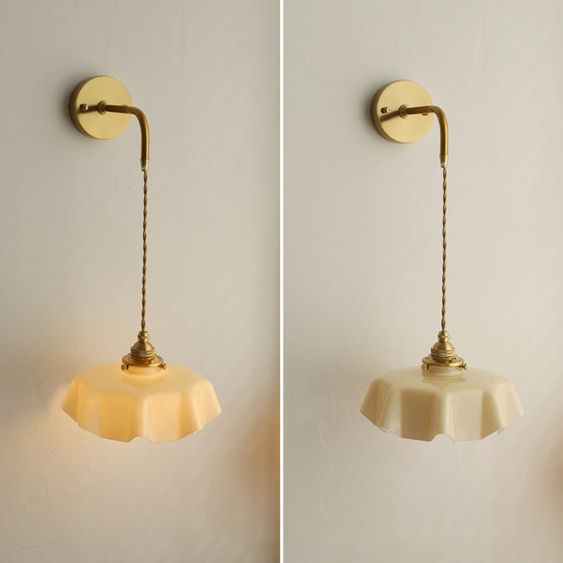 Glass Brass Iron Pleated Wall Lamp