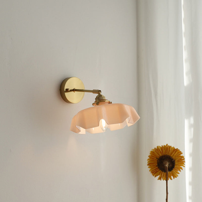 Glass Brass Iron Pleated Wall Lamp