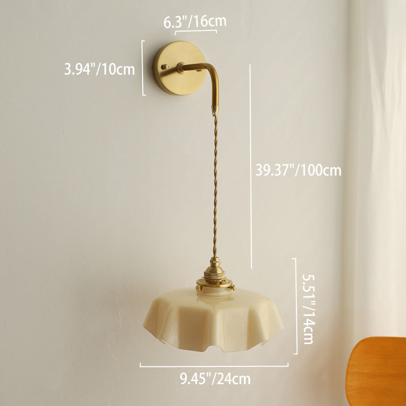 Glass Brass Iron Pleated Wall Lamp