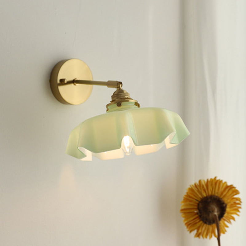 Glass Brass Iron Pleated Wall Lamp