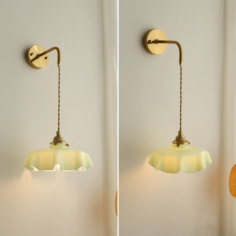 Glass Brass Iron Pleated Wall Lamp