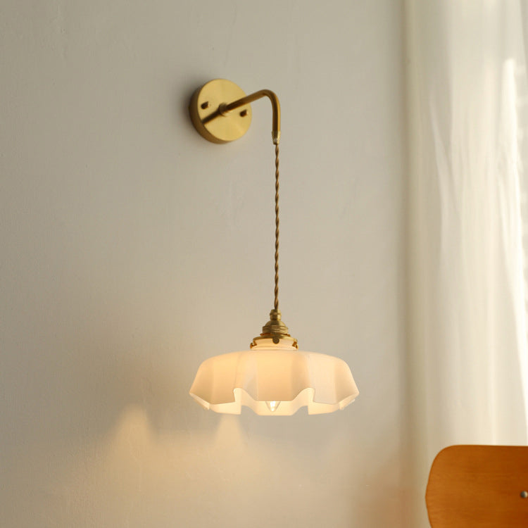 Glass Brass Iron Pleated Wall Lamp
