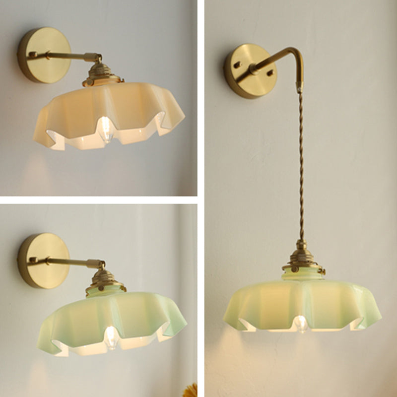 Glass Brass Iron Pleated Wall Lamp