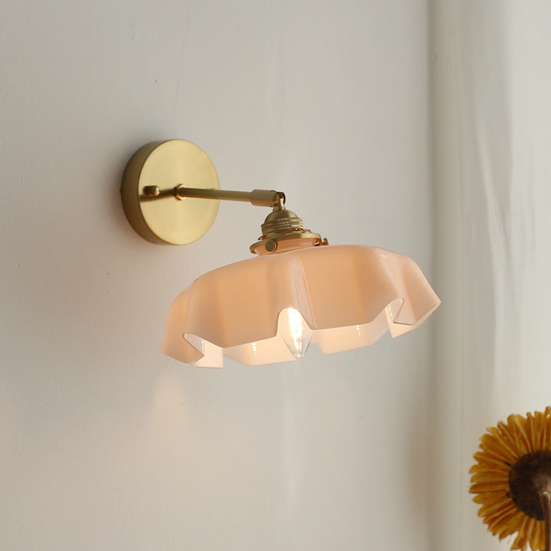 Glass Brass Iron Pleated Wall Lamp