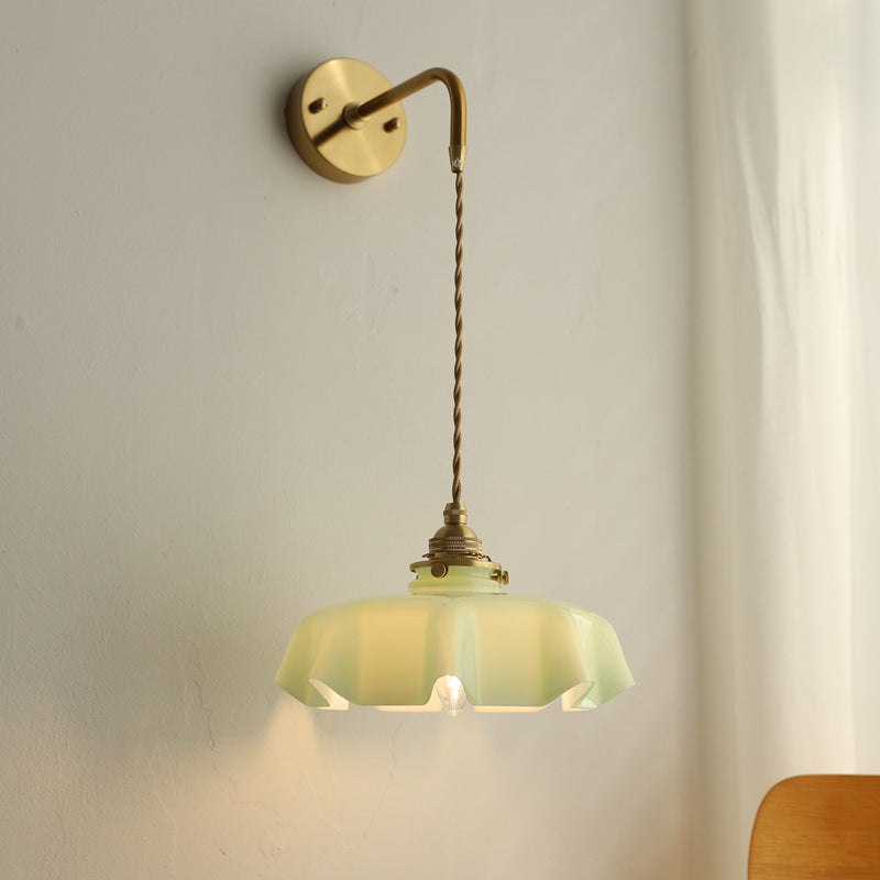 Glass Brass Iron Pleated Wall Lamp