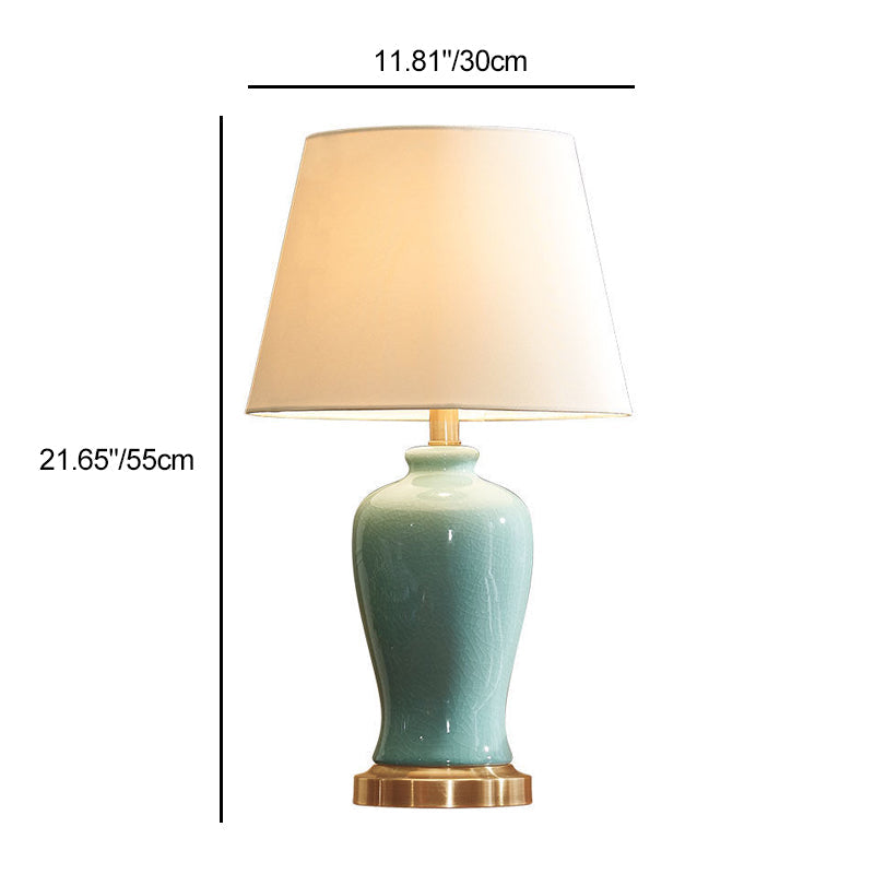 Ceramic Fabric Elliptical Bedroom Table Lamp