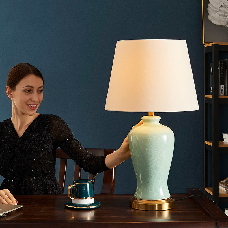 Ceramic Fabric Elliptical Bedroom Table Lamp
