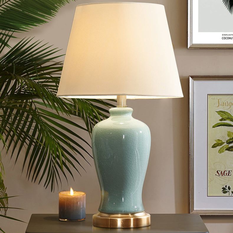 Ceramic Fabric Elliptical Bedroom Table Lamp