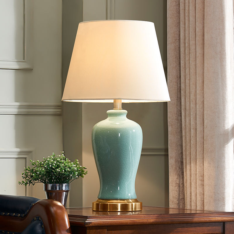 Ceramic Fabric Elliptical Bedroom Table Lamp