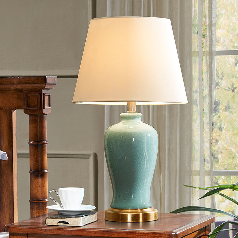 Ceramic Fabric Elliptical Bedroom Table Lamp
