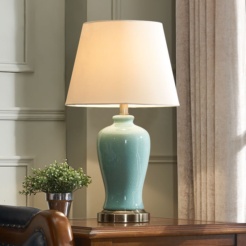 Ceramic Fabric Elliptical Bedroom Table Lamp