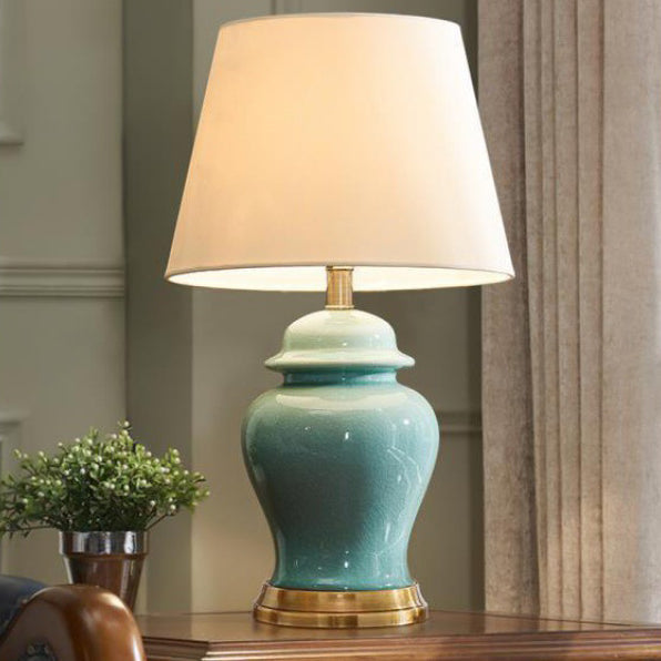 Ceramic Fabric Elliptical Bedroom Table Lamp