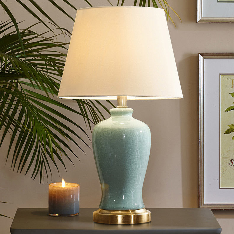 Ceramic Fabric Elliptical Bedroom Table Lamp