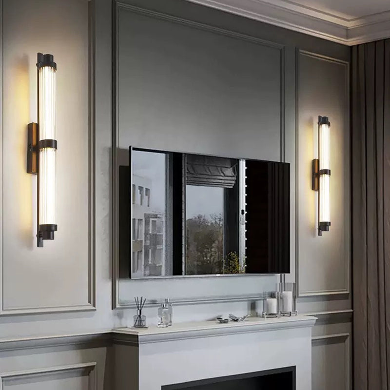 Iron Glass Cylinder Rectangle Wall Lamp