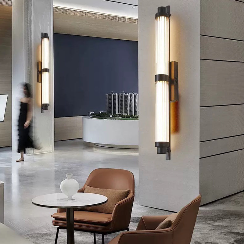 Iron Glass Cylinder Rectangle Wall Lamp
