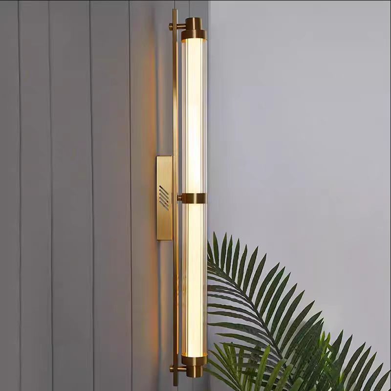 Iron Glass Cylinder Rectangle Wall Lamp